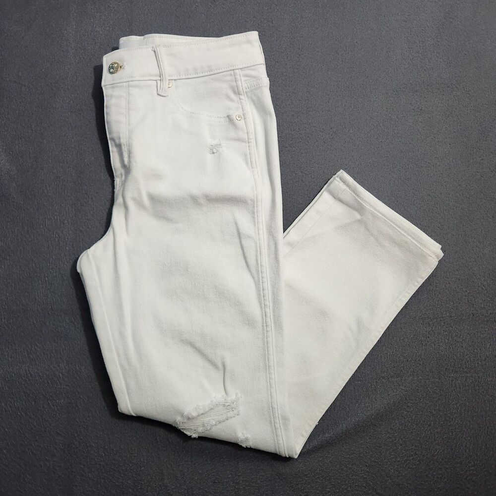 WHBM Women 6S White High Rise Straight Leg Distressed Jeans